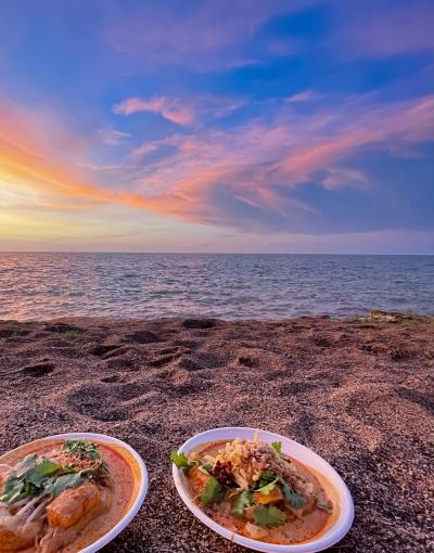 Laksa on a beach