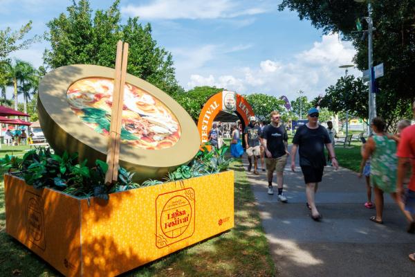 The Giant Laksa Bowl sitting next to the footpath that leads down to the lagoon pool.
